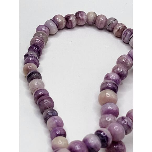 Long Purple Banded Agate  Beaded Necklace 8.5mm Polished Gemstone Strand - Picture 6 of 12